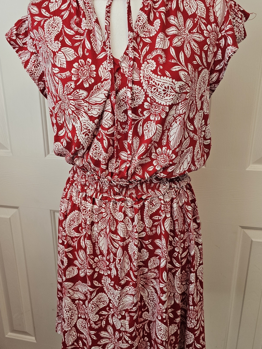 LOFT Red and White Floral Wrap Dress